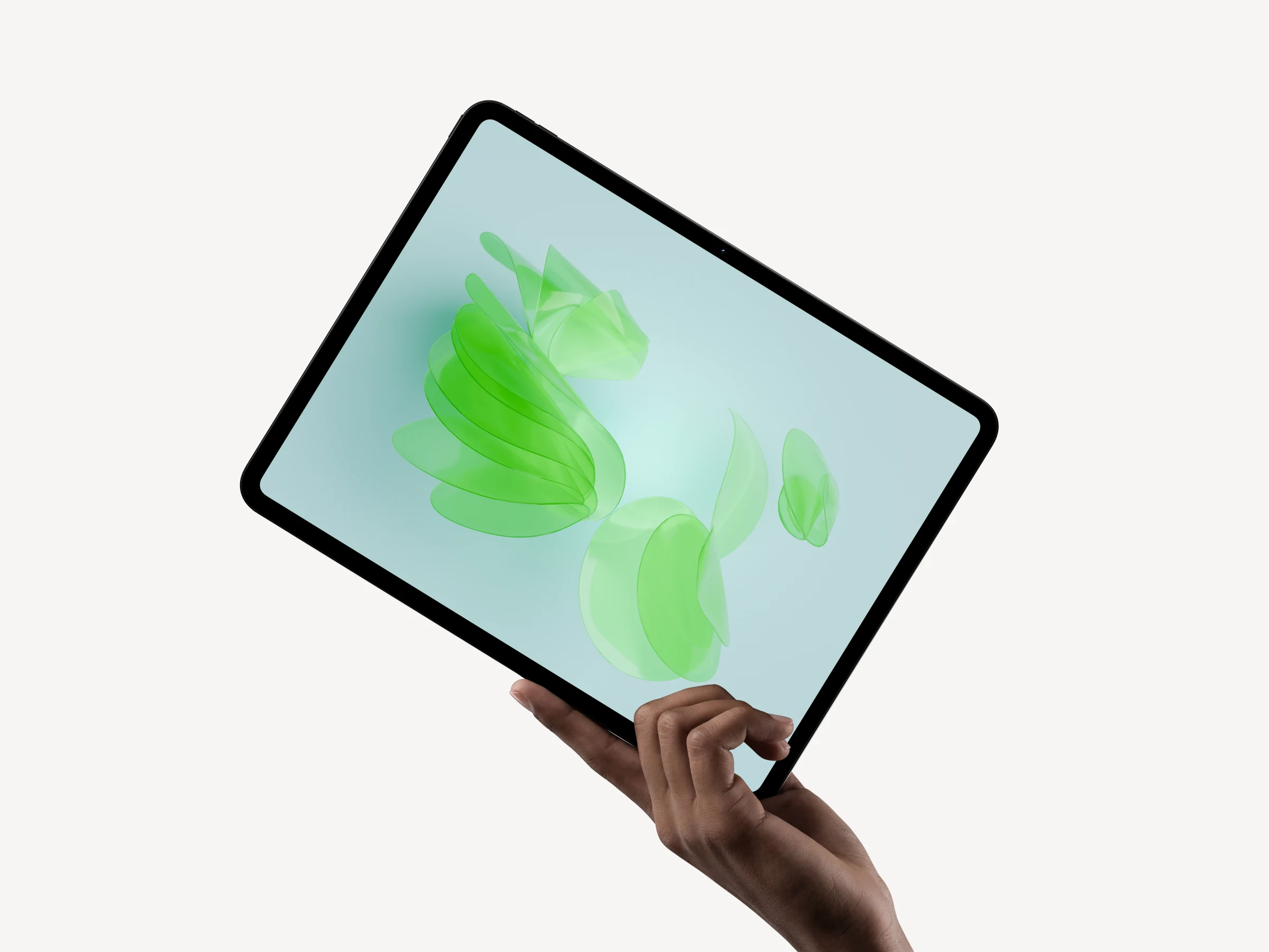 The LoopOS generative artwork on a tablet held in hand