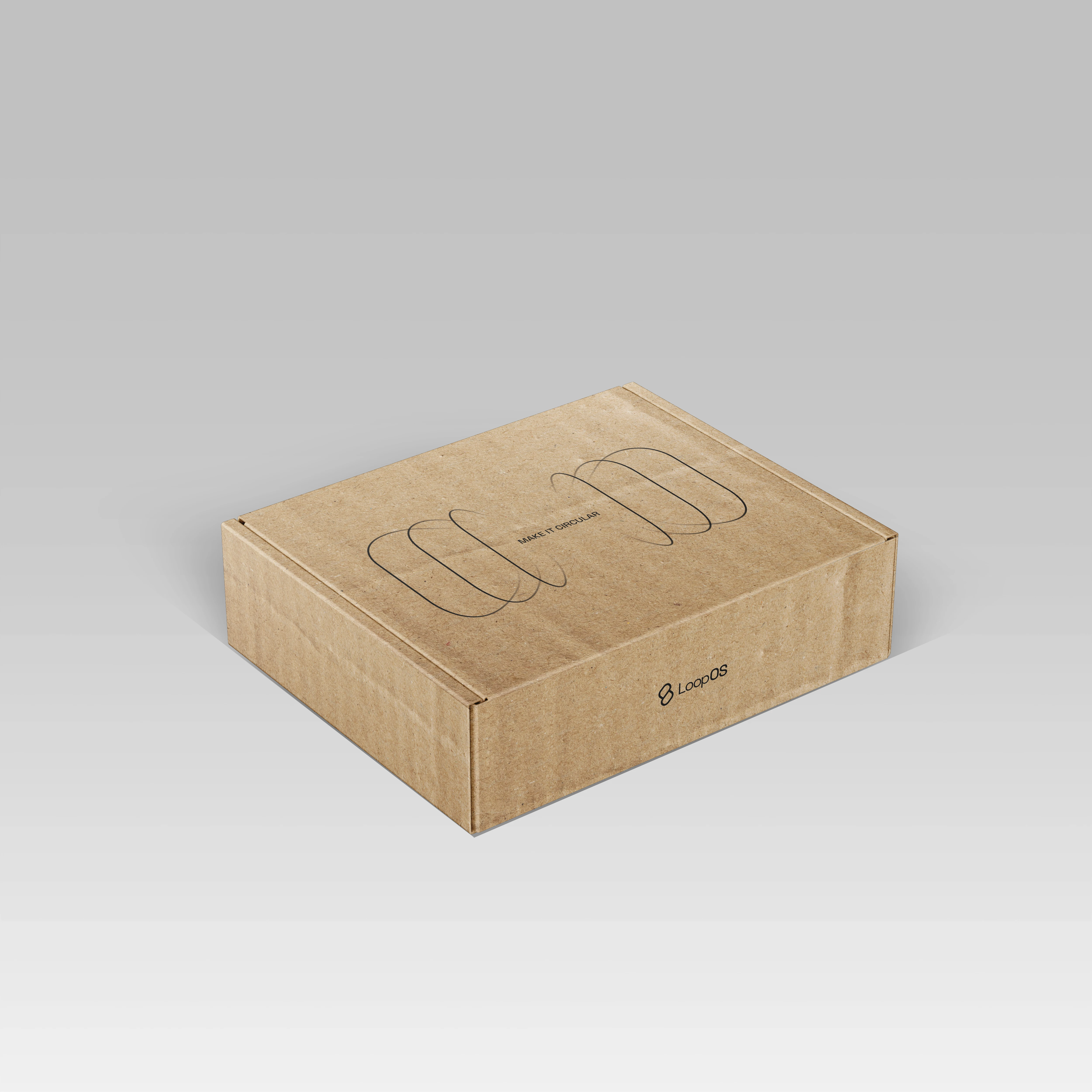 The LoopOS loop debossed on a kraft mailer box